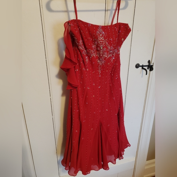 Red Beaded Prom Dress - Picture 3 of 6